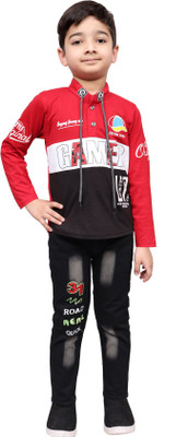 world wise wear Boys Casual T-shirt Pant(RED BLACK)