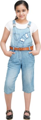 Being Naughty Dungaree For Girls Casual Solid Denim(Light Blue, Pack of 1)