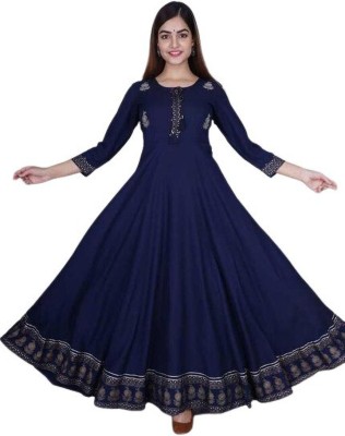 Aqsa creation Women Printed Anarkali Kurta(Blue)