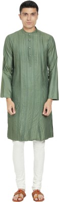 Fabindia Men Self Design Straight Kurta(Green)