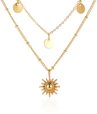 Admire Shop Double Layered Sun Necklace Alloy Pendant Set