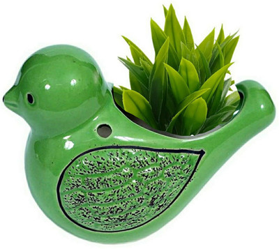 GleamSun Gleam Sun Ceramic Hanging Bird Shaped, Green Color, With Rope ,Pack Of 1 Plant Container Set(Ceramic)