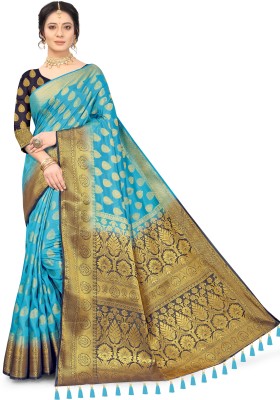 COSBILA FASHION Woven Banarasi Cotton Silk Saree(Light Blue)