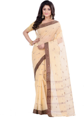Ruuprekha Woven Tant Pure Cotton Saree(Cream)