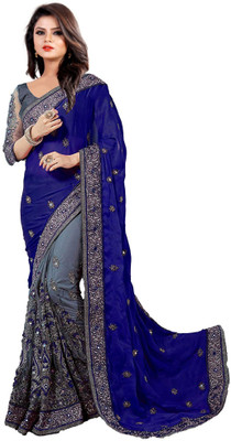 MURTHIRUPI Embroidered Bollywood Net, Art Silk Saree(Blue)