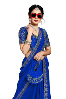 Laddu creation Silk Embroidered Blouse Material