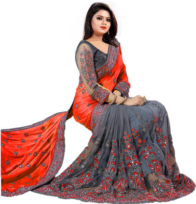 MURTHIRUPI Embroidered Bollywood Lycra Blend Saree(Orange)