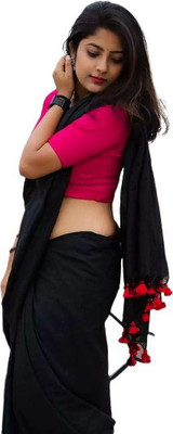 JiproStore Printed Daily Wear Chanderi Saree(Black)