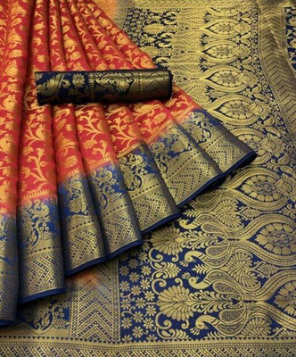 Divastri Self Design Banarasi Silk Blend Saree(Red)