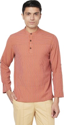 Fabindia Men Woven Design Straight Kurta(Orange)