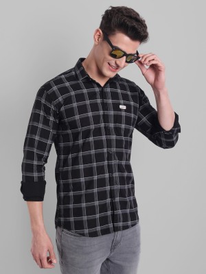 Majestic Man Men Checkered Casual Black Shirt