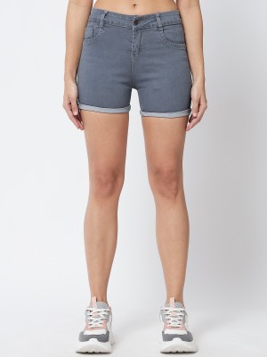 M MODDY Solid Women Denim Grey Denim Shorts