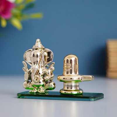 eCraftIndia Green Lord Ganesha with Shivling Crystal Statue for Home and Car Dashboard Decorative Showpiece  -  8 cm(Crystal, Green)