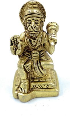 patitpavan Pure Ashtadhatu Lord Hanuman sitting on Singhasan with Gada on left Shoulder| Decorative Showpiece  -  3 cm(Brass, Gold)