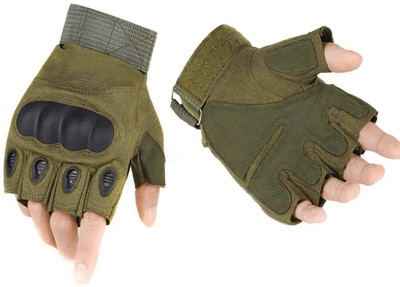 Leosportz Tactical Gloves, Hard Knuckle Fingerless Half Finger Motorcycle Cycling Driving Gloves(Green)