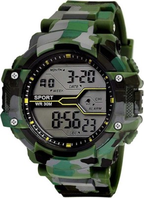 blutech BGM007 Sport Green Army Pattern Multi Function Alarm Shock Resistance Digital Watch Digital Watch  - For Boys