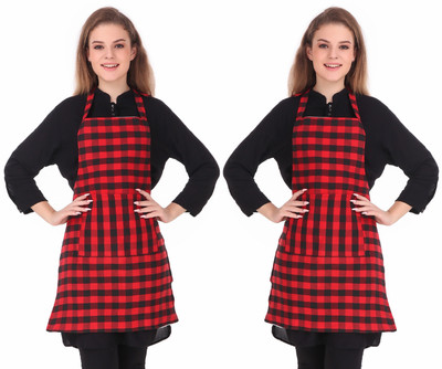 Syntus Cotton Chef's Apron - Free Size(Red, Pack of 2)