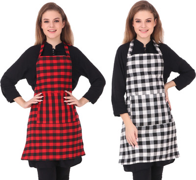 Syntus Cotton Chef's Apron - Free Size(Red, Pack of 2)