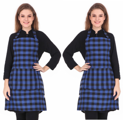 Syntus Cotton Chef's Apron - Free Size(Blue, Pack of 2)