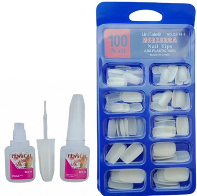 UniTale Best Artificial Gold Finger Empress Curve 100 Tips Fake Reusable Nails With Glue Off white(Pack of 100)