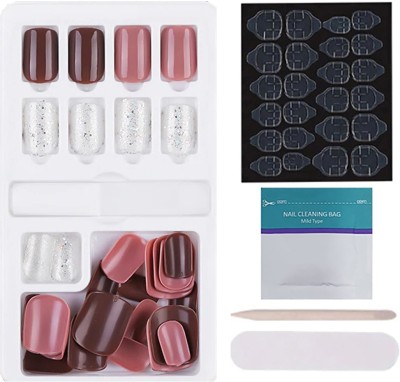 Store2508 Press on Gel Nails 30 Pcs With Double Sided Jelly Adhesive, Nail Glue & Filer MB658_028(Pack of 30)