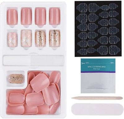 Store2508 Press on Gel Nails 30 Pcs With Double Sided Jelly Adhesive, Nail Glue & Filer MB658_026(Pack of 30)