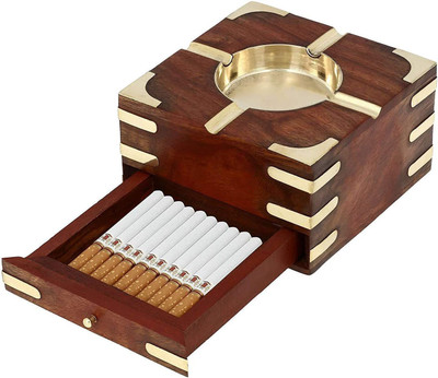 STUFFCOLLECTION Wooden Handmade Ashtray with Cigarette Holder Brown Wood Ashtray(Pack of 1)