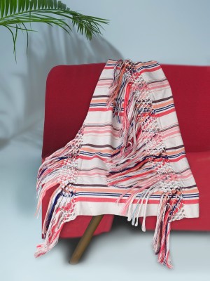 Mezposh Striped Single Throw for  AC Room(Cotton, White & Neon Multi)