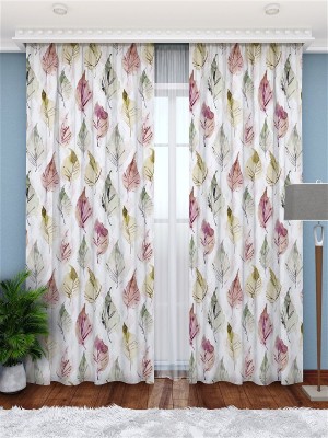 V23 154 cm (5 ft) Polyester Room Darkening Window Curtain (Pack Of 2)(3D Printed, White, Pink)