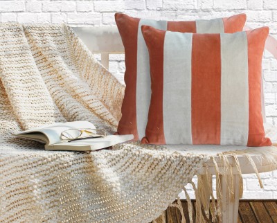 Dekor World Striped Cushions & Pillows Cover(Pack of 2, 60 cm*60 cm, Beige, Orange)