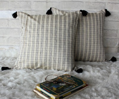Dekor World Checkered Cushions & Pillows Cover(Pack of 2, 60 cm*60 cm, Beige, Black)