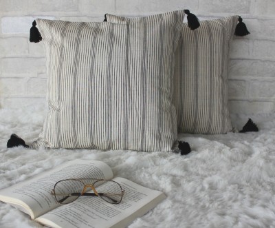 Dekor World Striped Cushions & Pillows Cover(Pack of 2, 60 cm*60 cm, Beige, Black)