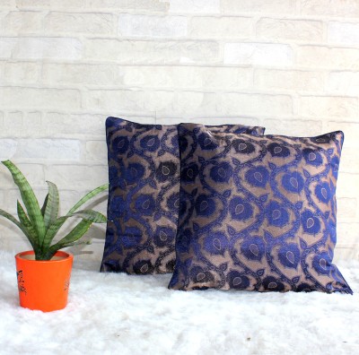 Dekor World Floral Cushions & Pillows Cover(Pack of 2, 40 cm*40 cm, Dark Blue)