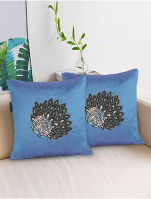 Mezposh Faux Silk Cushions Cover(Pack of 2, 40 cm*40 cm, Blue)