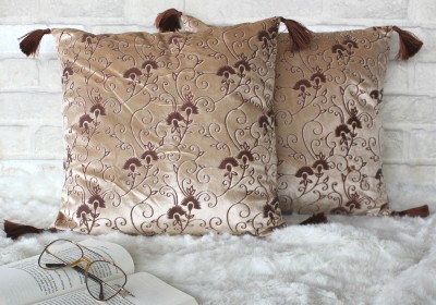 Dekor World Floral Cushions & Pillows Cover(Pack of 2, 30 cm*30 cm, Beige)