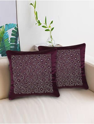 Mezposh Geometric Cushions Cover(Pack of 2, 40 cm*40 cm, Purple, Silver)