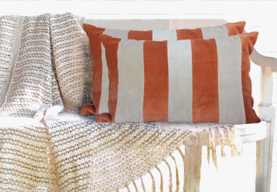 Dekor World Checkered Cushions & Pillows Cover(Pack of 2, 30 cm*50 cm, Beige, Orange)