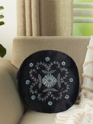 Mezposh Floral Cushions Cover(40 cm*40 cm, Black, Silver)
