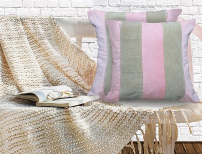 Dekor World Striped Cushions & Pillows Cover(Pack of 2, 60 cm*60 cm, Beige, Pink)