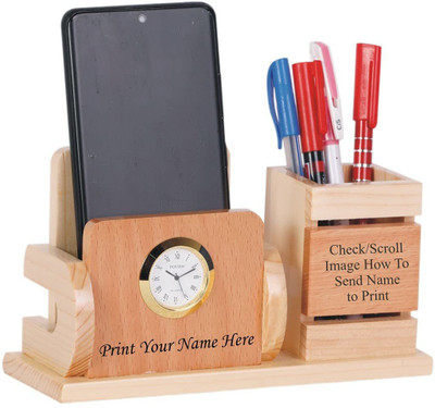Shivom Crafts 2 Compartments Wooden PEN STAND WITH MULTIPURPOSE USE(Brown)