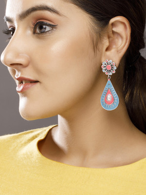 RUBANS Rubans Silver plated enameled blue and pink handcrafted drop earrings. Alloy Drops & Danglers