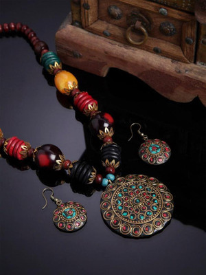 sunhari jewels Alloy Silver Multicolor Jewellery Set(Pack of 1)
