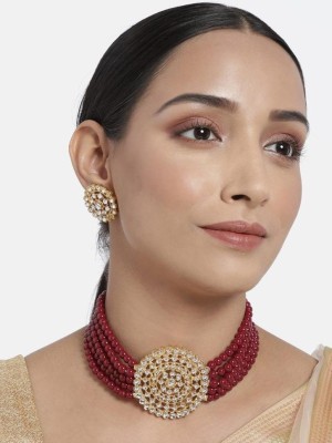 sunhari jewels Alloy Gold-plated Gold, Maroon Jewellery Set(Pack of 1)