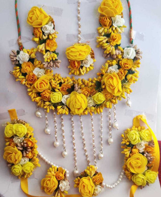 Anshiba Creation Fabric Yellow Jewellery Set(Pack of 1)