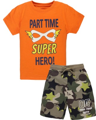 Plum Tree Boys Casual T-shirt Shorts(Orange-Green)