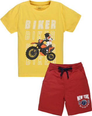 Plum Tree Boys Casual T-shirt Shorts(Yellow-Maroon)