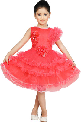 Kgn Garments Girls Midi/Knee Length Festive/Wedding Dress(Red, Sleeveless)