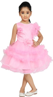 ZARTAJ Girls Midi/Knee Length Festive/Wedding Dress(Pink, Sleeveless)