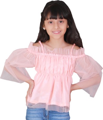 RANJ Girls Party Polyester Top(Pink, Pack of 1)