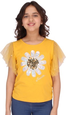 Cutecumber Baby Girls Casual Cotton Blend Top(Yellow, Pack of 1)